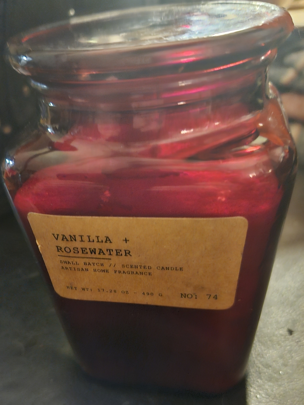East West Vanilla + Rosewater Scented Candle - Deep Red Glass Jar 490 G